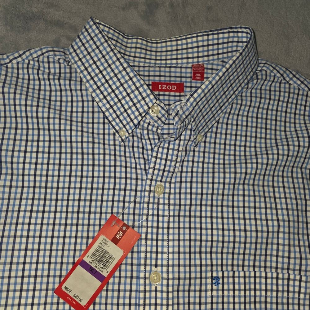 IZOD Mens American Dream Blue Check Button Down Shirt 2XLT Tall  NWT